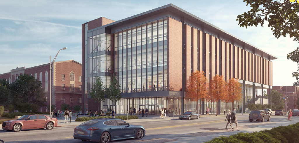another rendering of an exterior view of the Campus Instructional Facility looking west on Springfield Avenue