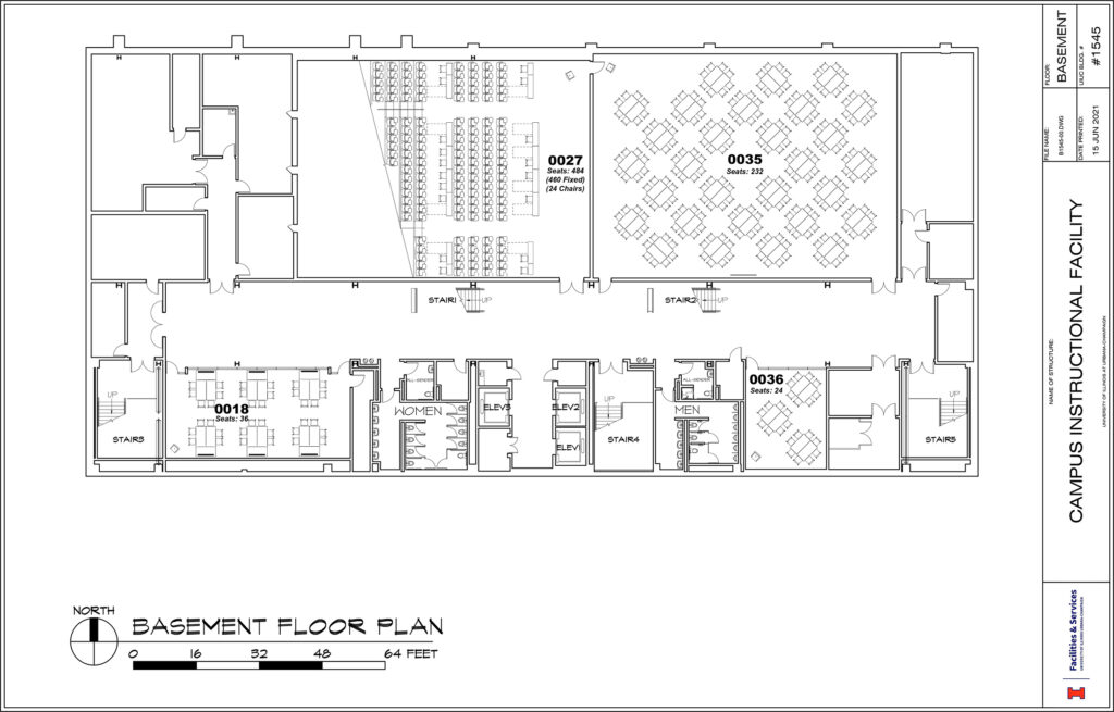 Basement Level floor plan showing Auditorium, extra large classroom, and Group Share style classroom